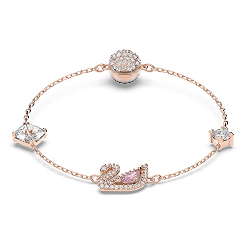 Swarovski Swan Bracelet, Pink and White Crystals, Rose-Gold