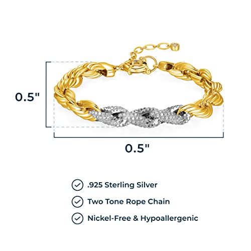 MORGAN & PAIGE Fine Silver Plated Bronze Monte Luna 10mm Cubic Zirconia Rope Chain Bracelet, 7.25" + 1.5" Extension