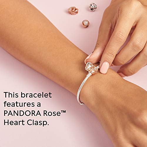 PANDORA Jewelry Moments Heart Clasp Snake Chain Charm Rose Bracelet, 6.3"