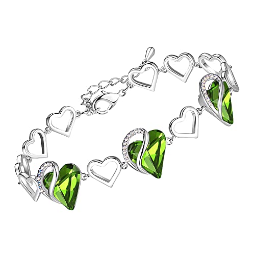 Peridot Green Heart Link Bracelet for Her