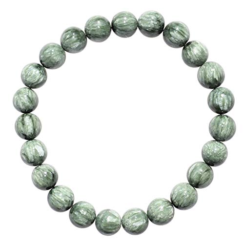 Zenergy Gems Charged RARE Natural Top-Grade Seraphinite Crystal 8mm Bead Bracelet + Selenite Charging Heart [Included]
