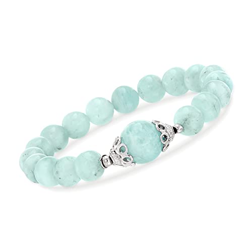 Ross-Simons 90.00 ct. t.w. Aquamarine Bead Stretch Bracelet With Sterling Silver. 7.5 inches