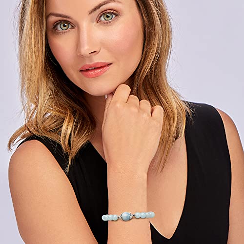 Ross-Simons 90.00 ct. t.w. Aquamarine Bead Stretch Bracelet With Sterling Silver. 7.5 inches