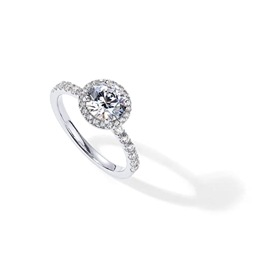 PAVOI 14K White Gold Plated Womens Halo Engagement Ring