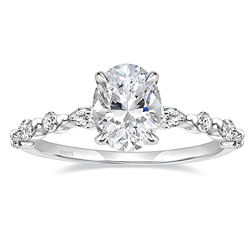 925 Silver Oval Engagement Ring with Halo - Size 7