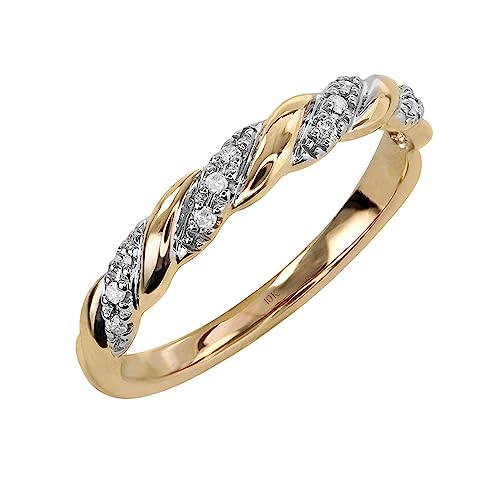 Yellow Gold Diamond-Accent Twist Ring for Women