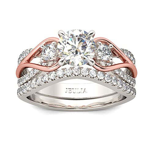 Rose Gold Three Stone Engagement Ring Set