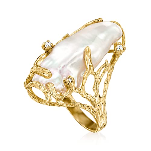 Baroque Pearl Ring with Diamond Accents - Size 7