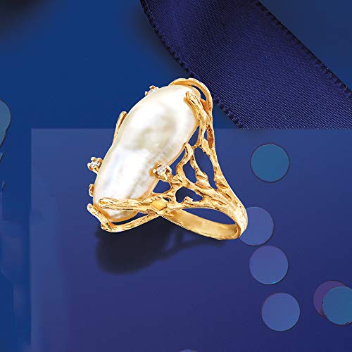 Baroque Pearl Ring with Diamond Accents - Size 7