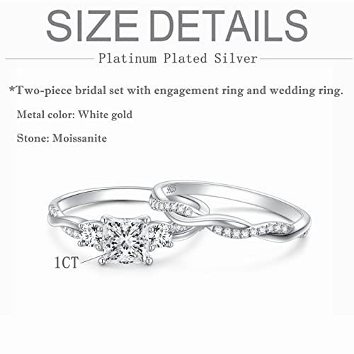Sparkling Moissanite Wedding Ring Set, Size 8