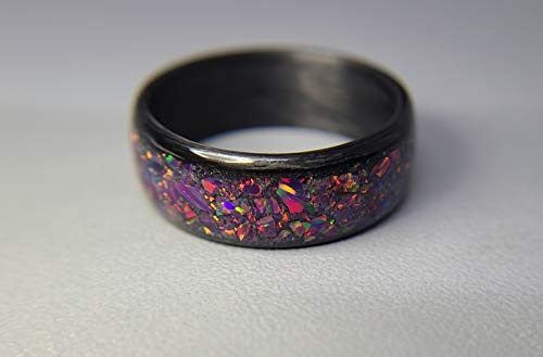 Carbon Fiber Wedding Band with Orchid Opal Inlay