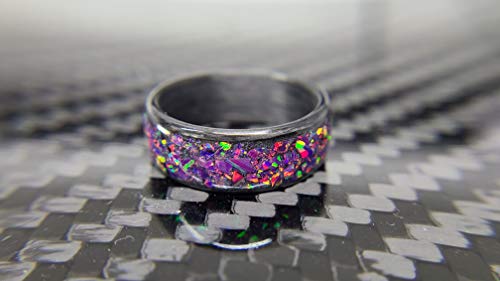 Carbon Fiber Wedding Band with Orchid Opal Inlay