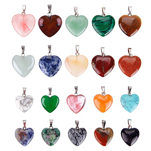20 Heart Shaped Stone Pendants for DIY Jewelry