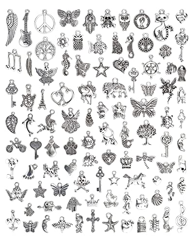 100-pc Mixed Silver Charms for Necklace & Bracelet