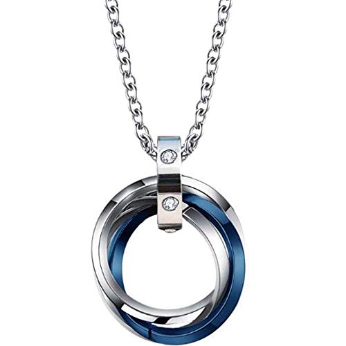 Stainless Steel Interlocking Circles Pendant Necklace (Silver Blue)