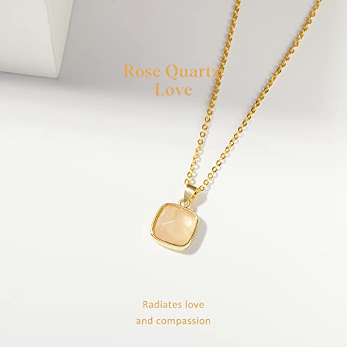 14K Rose Quartz Healing Crystal Pendant Necklace