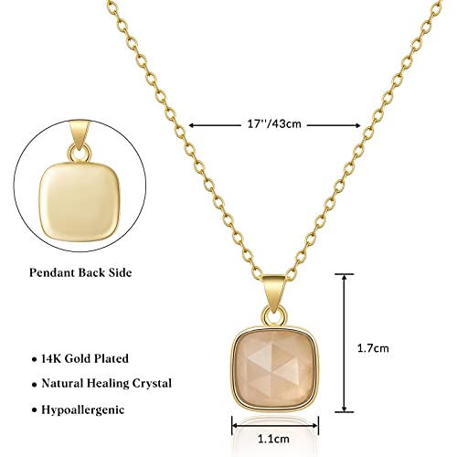 14K Rose Quartz Healing Crystal Pendant Necklace