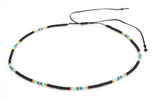 Beaded Choker Necklace for women and Teen Girls, Boho Bohemian Hippie Adjustable Colorful Seed Beads Necklace, Handmade Native American Western Style Jewelry by TRIBES (Black)