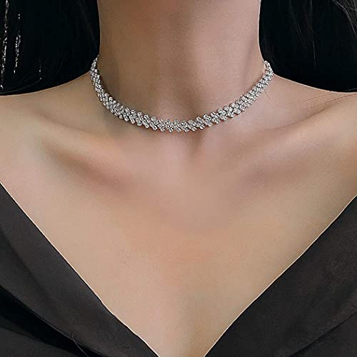 Jeairts Rhinestone Choker Necklace Silver Diamond Row Necklaces Sparkly Crystal Necklace Chain Jewerly Fashion Minimalist Party Prom Accessories for Women and Girls (Style 1)