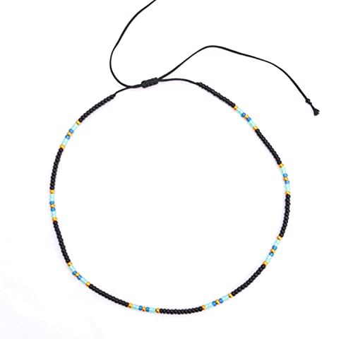 Beaded Choker Necklace for women and Teen Girls, Boho Bohemian Hippie Adjustable Colorful Seed Beads Necklace, Handmade Native American Western Style Jewelry by TRIBES (Black)