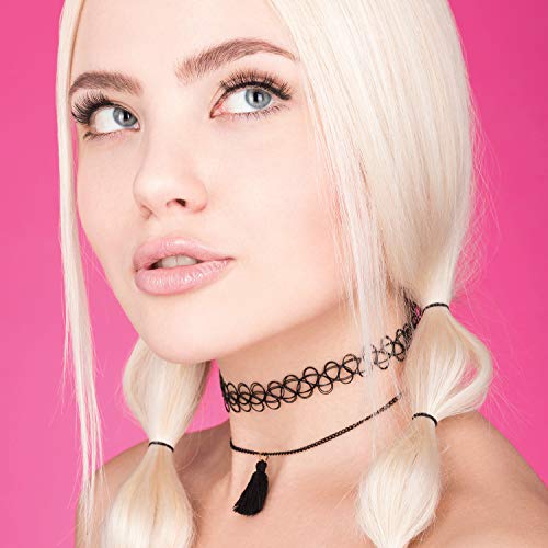 BodyJ4You 12PC Tattoo Choker Necklace Set - 90s Accessories Women Teen Girls Kids - Daisy Flower Charms Rainbow Multicolor Stretchy Jewelry - Summer Style Gift Idea