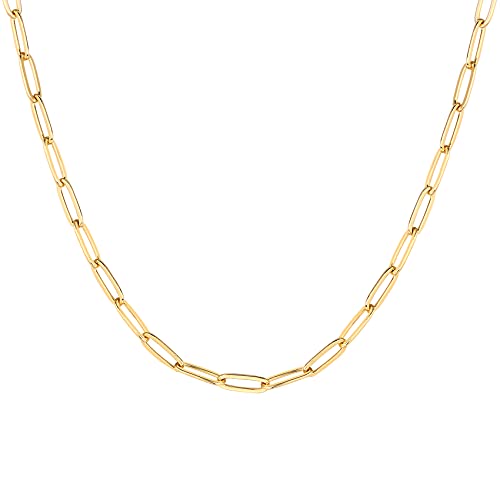 PAVOI Womens 14K Gold Plated Paperclip Chain Necklace
