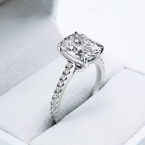 Bo.Dream Platinum CZ Engagement Ring (3ct, Cushion Cut)
