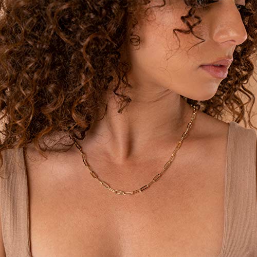 PAVOI Womens 14K Gold Plated Paperclip Chain Necklace