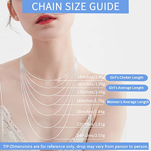 Jewlpire 925 Sterling Silver Chain Necklace for Women Girls, 1mm Sturdy & Shiny Women's Chain Necklaces Cable Chain, 14 Inch