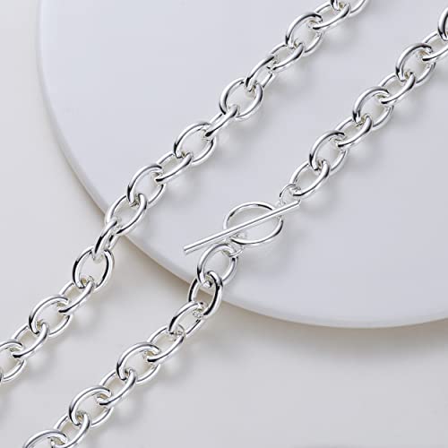 CAROVO Dainty Chunky Silver Toggle Necklace for Women Silver Filled Thick Toggle Clasp Necklace Link Chain Toggle Necklaces Minimalist Everyday Jewelry for Women