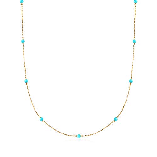 Italian Turquoise Bead Necklace - 14kt Yellow Gold
