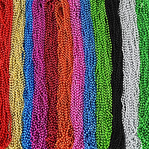 288 Pcs Mardi Gras Beads Necklaces 33 Inch 5 mm Multi Colors Bead Necklace Mardi Gras Outfit for Women Men Kids, Metallic Holiday Beaded Necklace Party Favor for Mardi Gras Party, Carnival Decoration