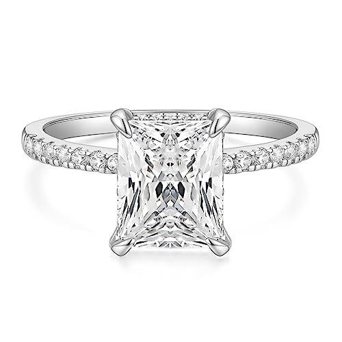 TIGRADE 4CT Radiant CZ Engagement Ring, Silver 6.5