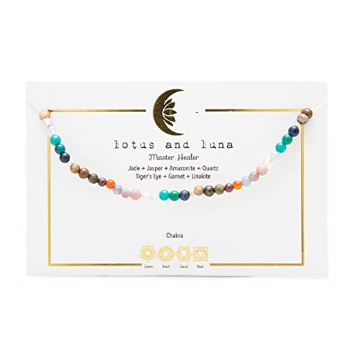 Lotus and Luna 4MM Energy Chakra Healing Necklace with Real Stones (Master Healer)