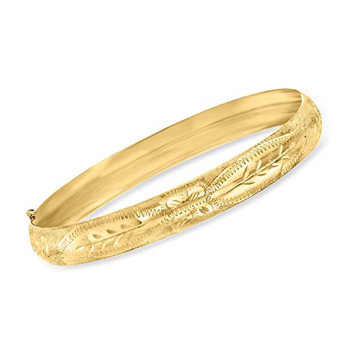 Floral Etched 14kt Gold Bangle Bracelet, 7