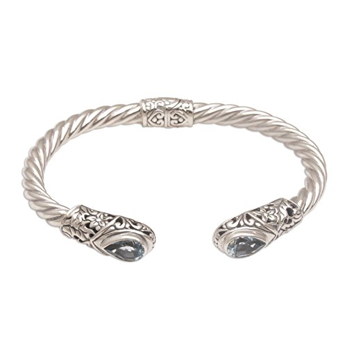 Blue Topaz Cuff Bracelet: Handmade Sterling Silver