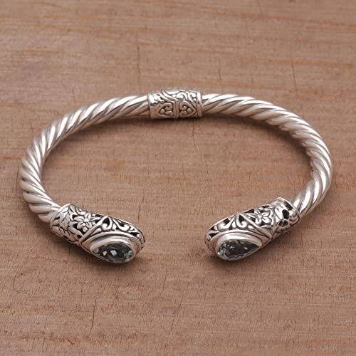 Blue Topaz Cuff Bracelet: Handmade Sterling Silver