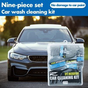 9-Piece Car Cleaning Kit with Towels and Brushes