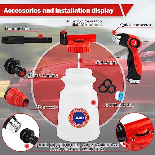 56Pcs Car Cleaning Kit: Foam Gun, Long Handle Brush, Detailing & Wheel Brush