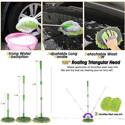 50Pcs Car Wash Cleaning Kit - Long Handle Brush, Wheel Drill Brush, Wash Mitt, Dirt Trap