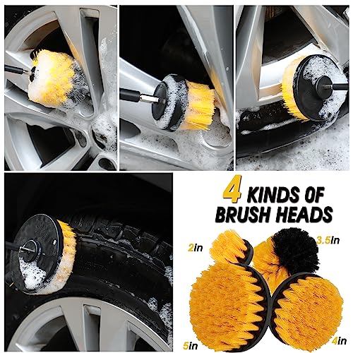50Pcs Car Wash Cleaning Kit - Long Handle Brush, Wheel Drill Brush, Wash Mitt, Dirt Trap