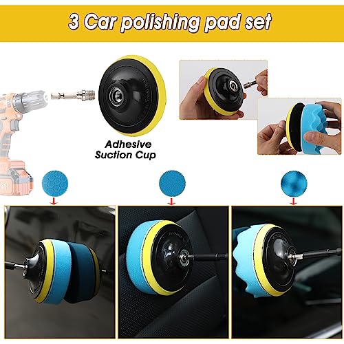 50Pcs Car Wash Cleaning Kit - Long Handle Brush, Wheel Drill Brush, Wash Mitt, Dirt Trap