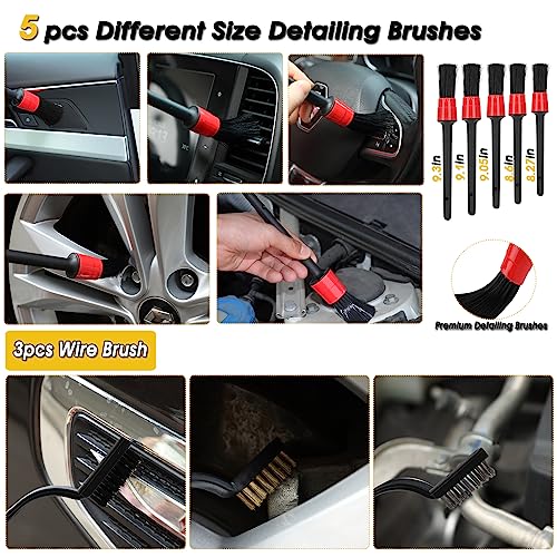 50Pcs Car Wash Cleaning Kit - Long Handle Brush, Wheel Drill Brush, Wash Mitt, Dirt Trap