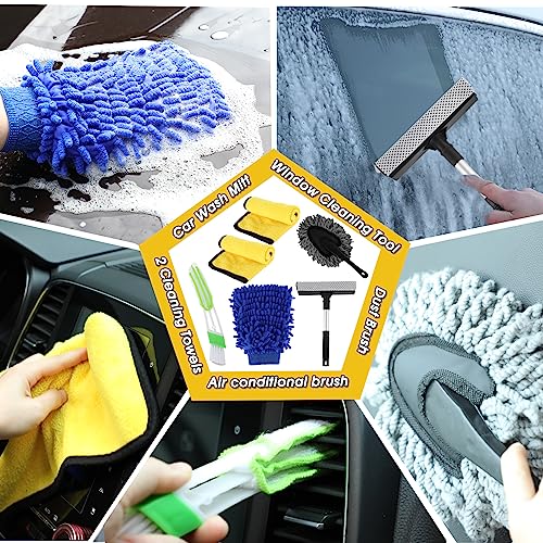 50Pcs Car Wash Cleaning Kit - Long Handle Brush, Wheel Drill Brush, Wash Mitt, Dirt Trap