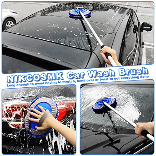 Car Wash Brush Kit with Long Handle, Chenille Head