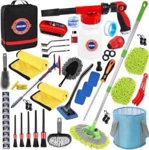56Pcs Car Cleaning Kit: Foam Gun, Long Handle Brush, Detailing & Wheel Brush
