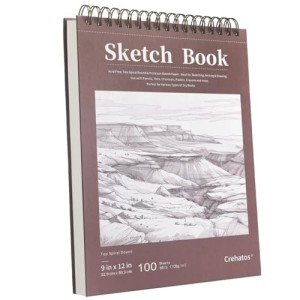 Crehatos 9"x12" Top Spiral Sketch Pad - 100 Sheets
