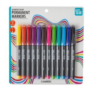 Assorted Fine Tip Permanent Markers, 12-Pack