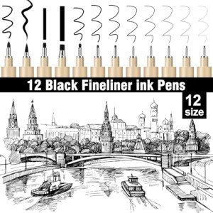 12 Pack Waterproof Fineliner Drawing Pens Set