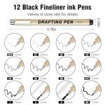 12 Pack Waterproof Fineliner Drawing Pens Set
